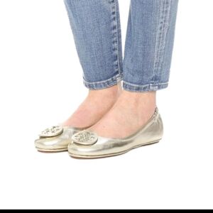 Tory Burch Womens Metallic Light Gold Leather Reva Ballet Flat 7.5
